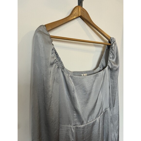 Aritzia Wilfred Light Blue Bridgerton Satin Square Neck Long Sleeve Dress Size 0 - Picture 6 of 12